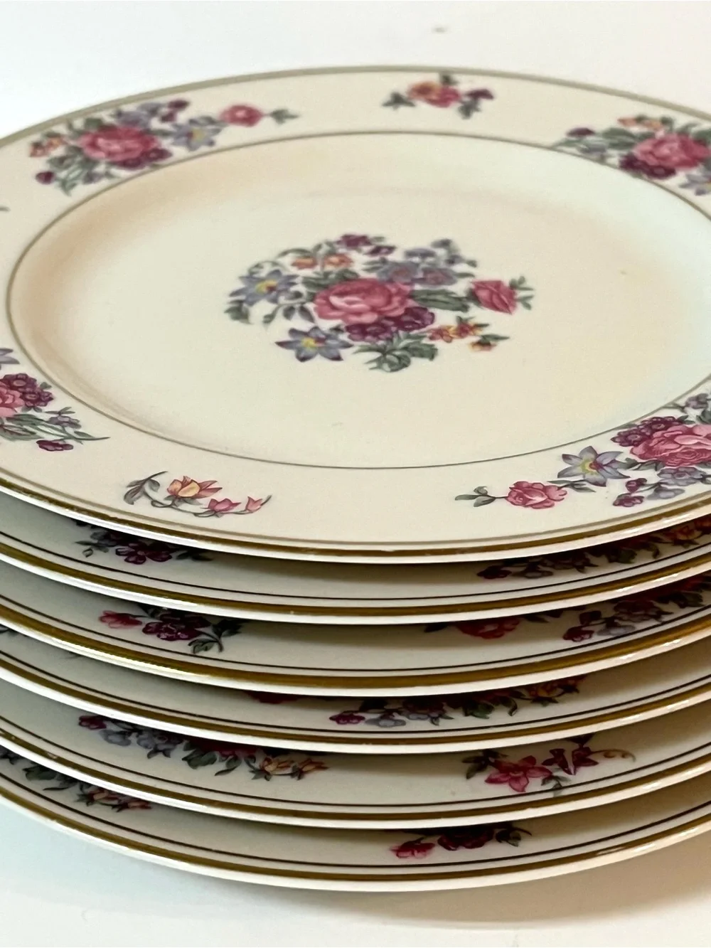 Set of 6 Theodore Haviland New York Arlington Dessert Plates Pink Purple Flowers